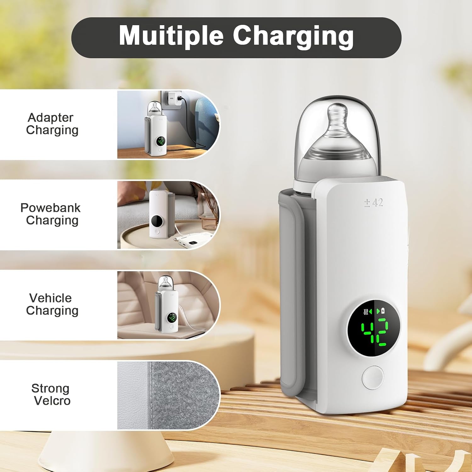 Fast Heating Portable Bottle Warmer,Travel-Easy,18W Fast Charging,6-Speed Temperature Control,Locked-In Nutrition,360 Degree Wrap Even Warming,Ensuring Baby Needs