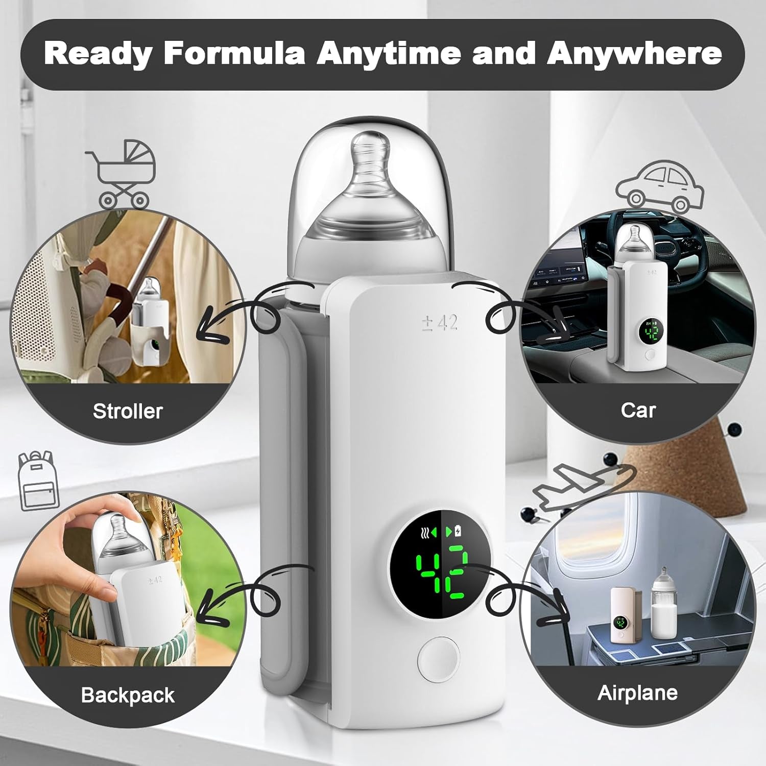 Fast Heating Portable Bottle Warmer,Travel-Easy,18W Fast Charging,6-Speed Temperature Control,Locked-In Nutrition,360 Degree Wrap Even Warming,Ensuring Baby Needs